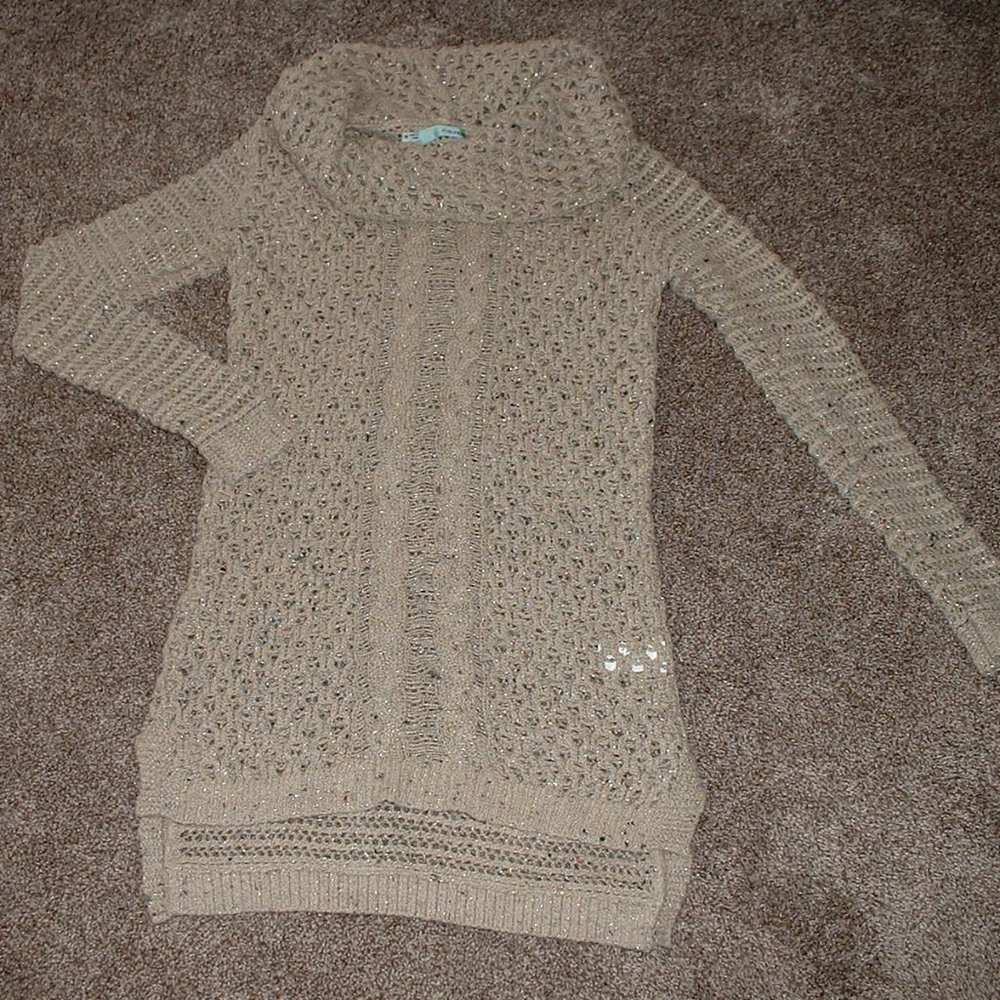 Maurices Tan Silver OpenKnit Weave Crochet Sweater